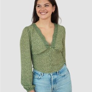 Self Esteem Olive Patterned Blouse